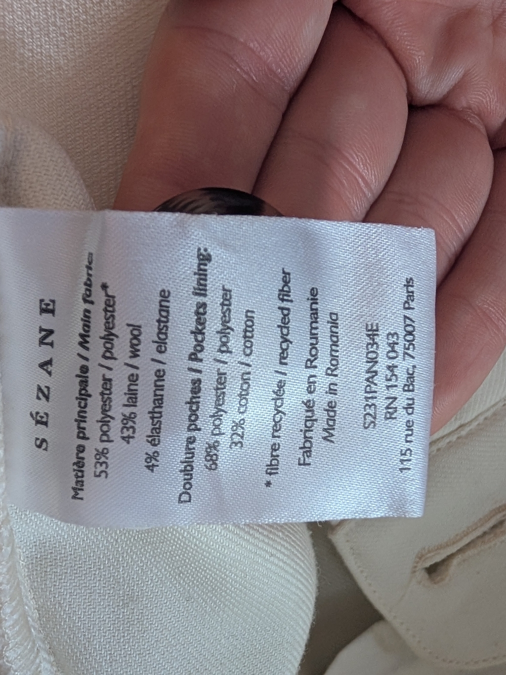 Sezane Damon Trousers- 38 High-Rise Wide Leg Cream Pants - Picture 6 of 6